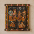 Ganesh antique reclaimed wood mirror with hand-painted Indian artwork on an authentic vintage reclaimed wooden mirror frame, 50x50x5cm.
