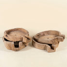 Antique teak wood oil grinder Jai with natural patina and hand-carved form. A vintage home accessory and unique Indian decoration ideal as a planter or entryway piece in vintage home decor settings.