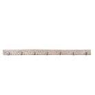 White background image of a Jaipur Wall Hook Rack handcrafted from an antique Indian reclaimed wood architectural element with hand-carved floral details, bleached finish and seven iron hooks, 150x7x5cm.