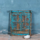 Jenika antique teak window mirror with blue paint and shutters, vintage wall panel design from our vintage home accessories range.