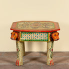 Kaliana hand-painted reclaimed wood coffee table with sculpted tiger heads and colourful floral design 80cm