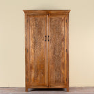 Kalki hand carved mango wood wardrobe with botanical carved doors, removable shelves and hanging rail, 110x56x190cm