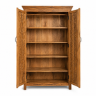 Inner layout of a Kalki hand carved mango wood wardrobe with botanical carved doors, removable shelves and hanging rail, 110x56x190cm