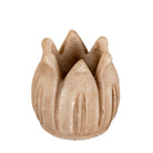 White background image of a hand-carved marble tealight holder Krishav with pointed petal shape. A vintage home accessory and unique Indian decoration, perfect for candles, tealights, or home fragrances in vintage home decor settings.