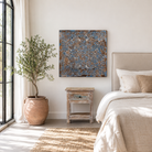 Lifestyle image of a Linda carved wooden wall panel made from mango wood with detailed floral carvings—an elegant wooden wall decoration featuring natural grain and artisan craftsmanship.