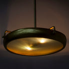 Image showing a extra-large round pendant lamp with clear glass and brass-plated iron frame – retro lighting and artsy lamp ideal for kitchens, dining rooms, or open living spaces.