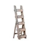 White background image of a Maahir reclaimed wood ladder shelf crafted from original Indian brick moulds, 125cm