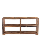 White background image of a Madan rustic reclaimed wood shelf made from driftwood with open shelving, natural wood textures, and handcrafted rustic design.