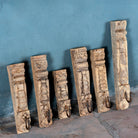 Hand-carved teak wood wall hooks Mahin made from antique house parts with mixed carvings and aged patina. A vintage home accessory and unique Indian decoration perfect for vintage home decor in entryways or bathrooms.