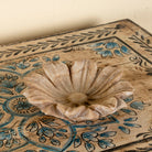 Hand-carved marble flower plate Manvik with sculpted petal design. A vintage home accessory and unique Indian decoration, perfect for soap, jewellery, or sweets in vintage home decor settings.