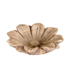 White background image of a hand-carved marble flower plate Manvik with sculpted petal design. A vintage home accessory and unique Indian decoration, perfect for soap, jewellery, or sweets in vintage home decor settings.