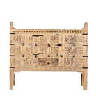White background image of a reclaimed Indian Damchya chest with carved wood panels and rustic finish – traditional Rajasthani furniture for vintage and heritage-inspired interiors.