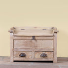 Mivaan vintage reclaimed teak wood box with writing lid, small drawers, and restored rustic teak finish.