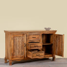 Naren Natural hand carved mango wood sideboard with floral carved doors 150cm