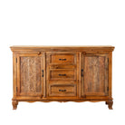 White background image of a Naren Natural hand carved mango wood sideboard with floral carved doors 150cm