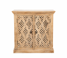 White background image of a Nellore hand carved solid mango wood cabinet with Indian carved doors 90x90cm