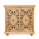 White background image of a Nilay hand carved mango wood cabinet with floral carved doors 90x90cm