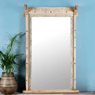 Nirved reclaimed teak wood mirror crafted from an antique entrance door frame with bleached finish, 180x110cm
