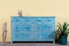 Hand-painted chest of drawers made of reclaimed wood in blue and white – Nitara model by Om Home & Garden