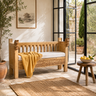 Pulikat reclaimed teak wood double seater bench with carved horse heads and storage, 150cm