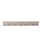 White background image of a of a Raj Heritage Coat Rack handcrafted from an antique Indian reclaimed wood architectural element with intricate hand-carved floral details, bleached finish and seven iron hooks, 150x7x5cm.
