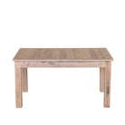 White background image of a Ravi bleached reclaimed wood dining table with rectangular top and straight wooden legs, 150x90x76cm