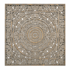 Hand-carved solid mango wood wall panel with floral and ornamental engravings in a soft distressed finish, ideal as wall décor or a bed panel.