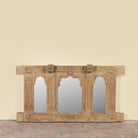 Rishab hand carved reclaimed teak wood mirror made from an original Indian window frame with three arched mirror panels 122cm
