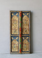 Hand-painted Indian antique door panel with floral motifs, vintage wall panels, and timeless Mughal-style design for vintage home decor.