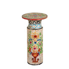 White background image of a Hand‑painted wooden side table with floral motifs in vibrant colours, perfect for bohemian interiors and artisanal furniture displays.