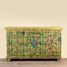 Ruturaj hand painted reclaimed Indian teak wood chest with colourful floral motifs and iron fittings 150cm