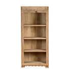White background image of a Sagar Hand carved reclaimed teak wood shelving made with an old teak door frame and four open compartments 180cm