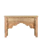 White background image of a Saiyan reclaimed teak wood console table with hand-carved old Indian house elements and architectural front 140cm