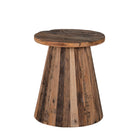 White background image of a sustainable driftwood coffee table with conical base, handcrafted from reclaimed wood with rustic minimalism, 45 × 54 cm.