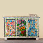 Sarina hand painted reclaimed wood storage chest with traditional Indian artwork 120cm