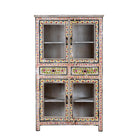 White background image of a Sasha hand painted reclaimed wood display cabinet with glass doors 150cm