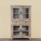 Sasha hand painted reclaimed wood display cabinet with glass doors 150cm