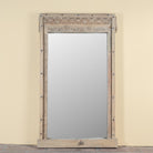 Serena antique reclaimed teak wood wall mirror made from an original teak window frame with hand-carved details, bleached finish, 98x13x165cm.