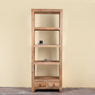 Shailee tall mango wood shelving unit with open shelves and two drawers 190cm