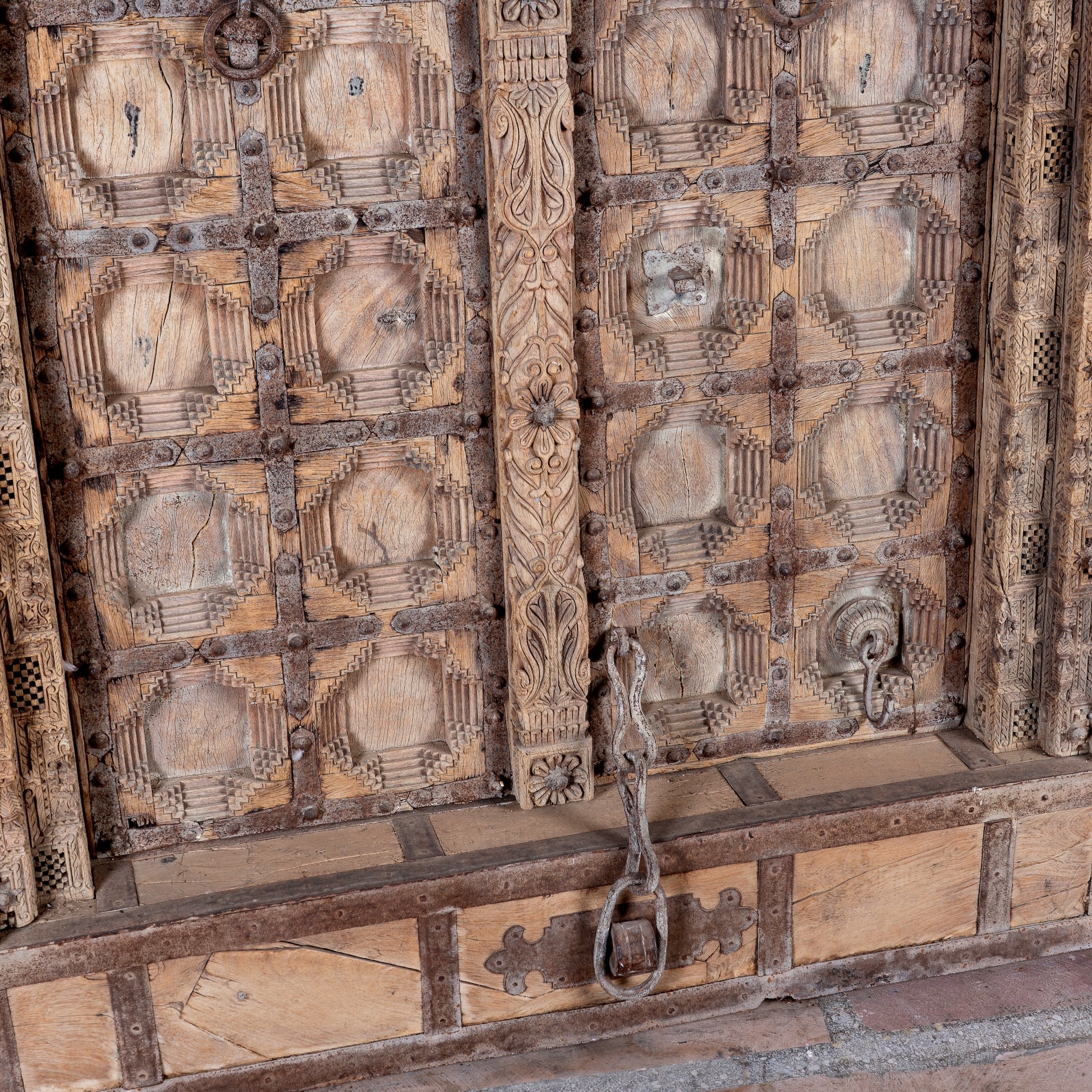 Shomil antique hand carved Indian teak wood door wall decoration 222cm