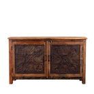 White background image of a Sitara reclaimed wood sideboard with antique Indian iron ceiling panel doors 155cm