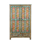 White background image of a Siyan hand painted reclaimed wood Boho cabinet with floral motifs 152cm
