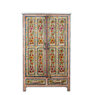 White background image of a Smaya hand painted reclaimed wood Boho cabinet with floral artwork 152cm