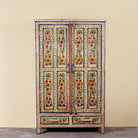 Smaya hand painted reclaimed wood Boho cabinet with floral artwork 152cm