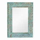 White background image of a Subha hand carved mango wood wall mirror with decorative carved wooden frame 90x124cm