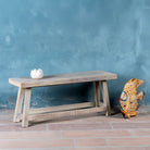 Sandblasted driftwood bench made of reclaimed wood, sustainable furniture with rustic design, 120 × 36 × 50 cm.