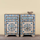 Sunaina limited edition reclaimed wood bedside table set with Delft inspired hand painted motifs