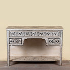Swaha limited edition reclaimed wood desk with Delft inspired hand painted motifs