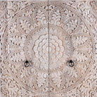 Close p image of a Swara hand carved mango wood wardrobe in bleached Ibiza design with floral mandala doors, hanging rail and shelving, 110x56x190cm