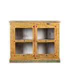 White background image of a Tushar hand-painted reclaimed wood display cabinet with colourful floral design and two doors 122cm